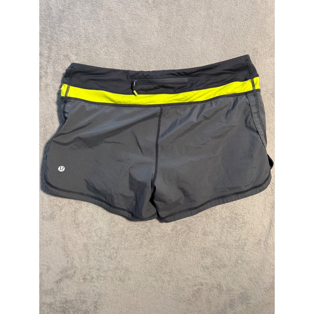 Women Lululemon Speed Up Shorts Gray Neon Yellow Low Rise Running Shorts Size 8